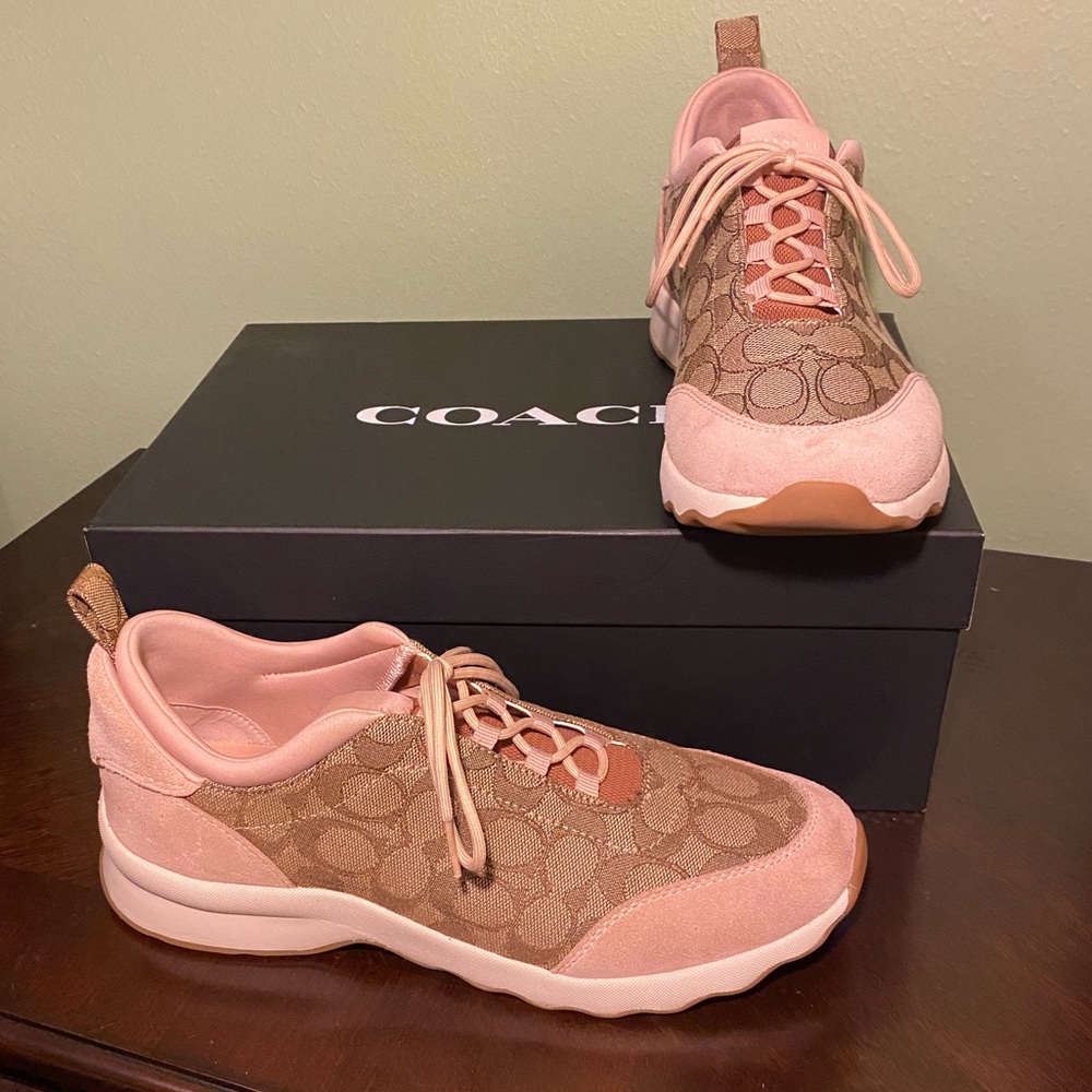 Coach women’s sneakers runners khaki pink